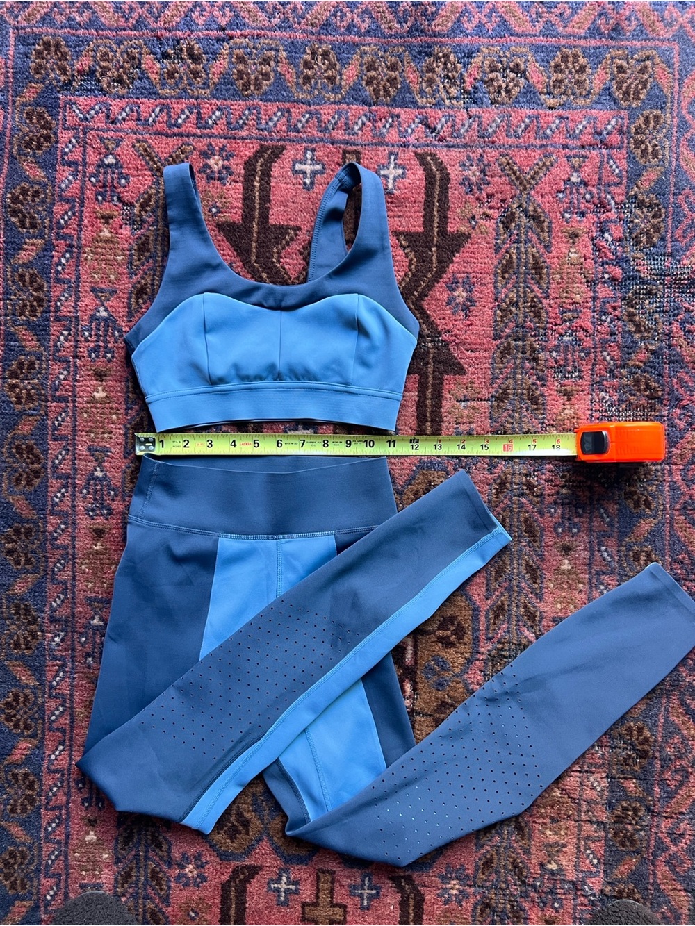 Women's Two-Tone Blue High-Waist Leggings with Matching Sports Bra